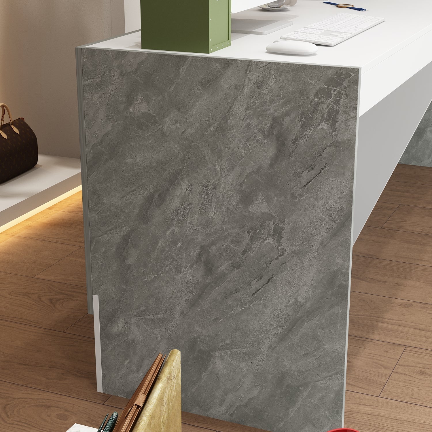 86.6'' W Rectangular Reception Desk With Open Shelves