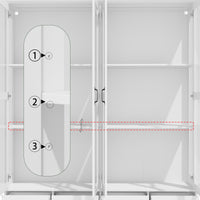 63" Smart White Display Cabinet with Bluetooth LED Lights, 8 Drawers and Glass Doors