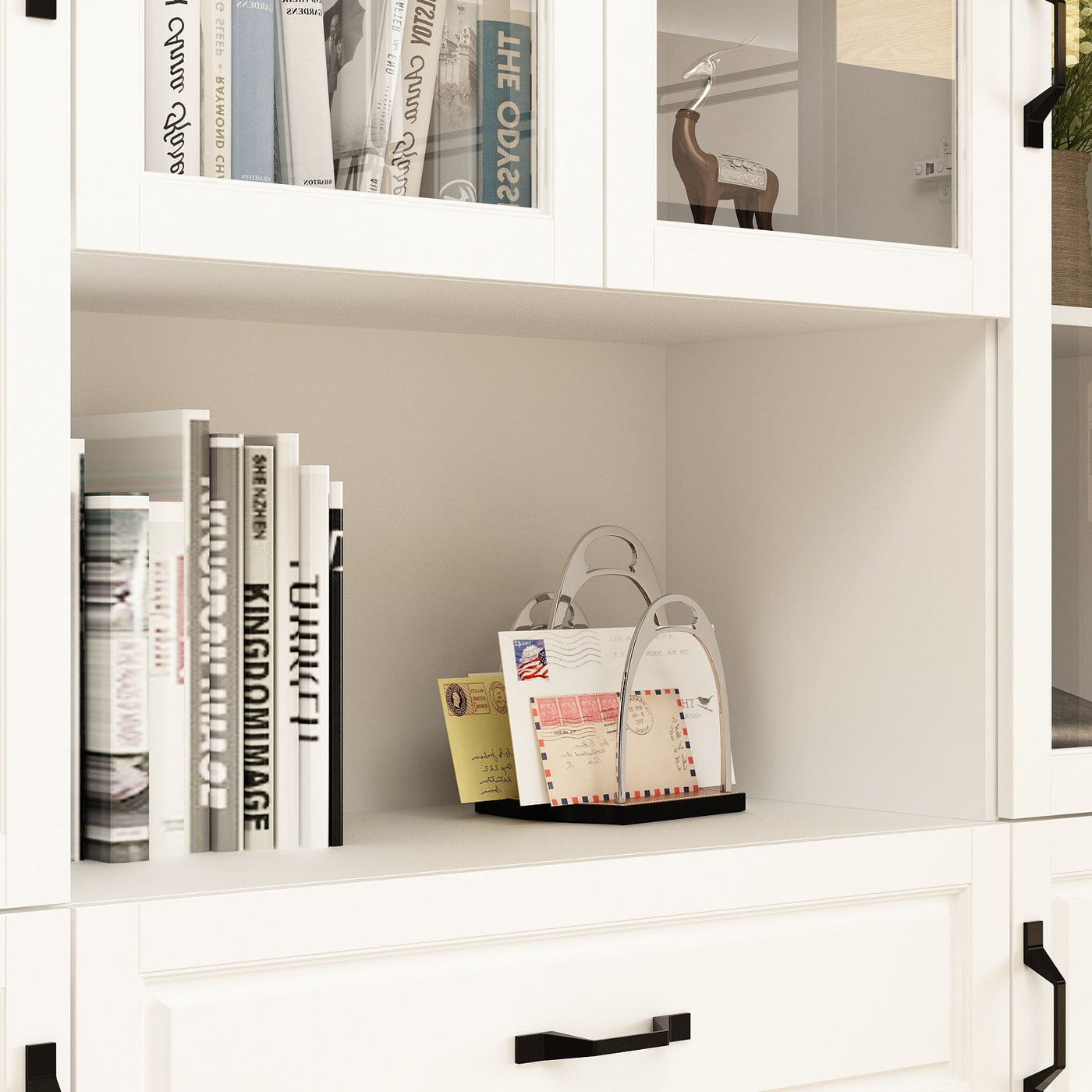 Vila 63" White Display Cabinet & Bookcase with Open Shelf and 3 Drawers