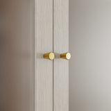 31.5" Modern Minimalist Natural Glass Display Cabinet With Gold Handles And Storage Drawers