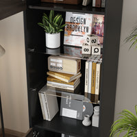18.5" Modern Brown Tall Bookcase with 3-Color LED Lights and Glass Shelves