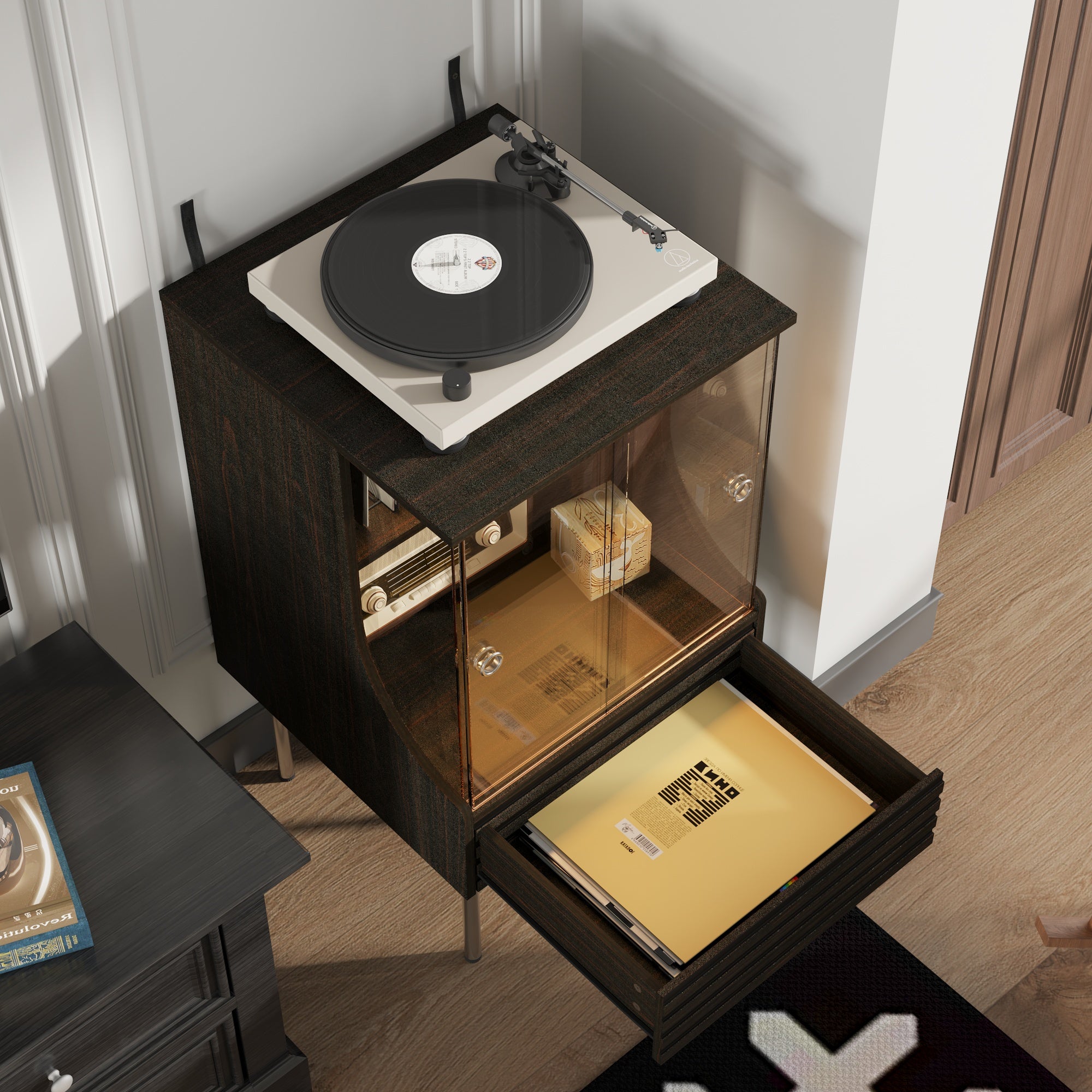 Brown Tempered Glass Nightstand 