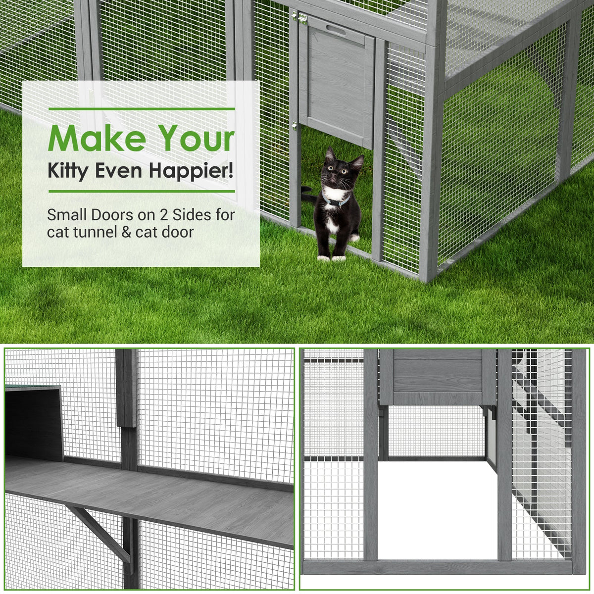 Large Cat Run Wooedn Cat Houses Outdoor Enclosure with Sleeping Houses Bridges Walks