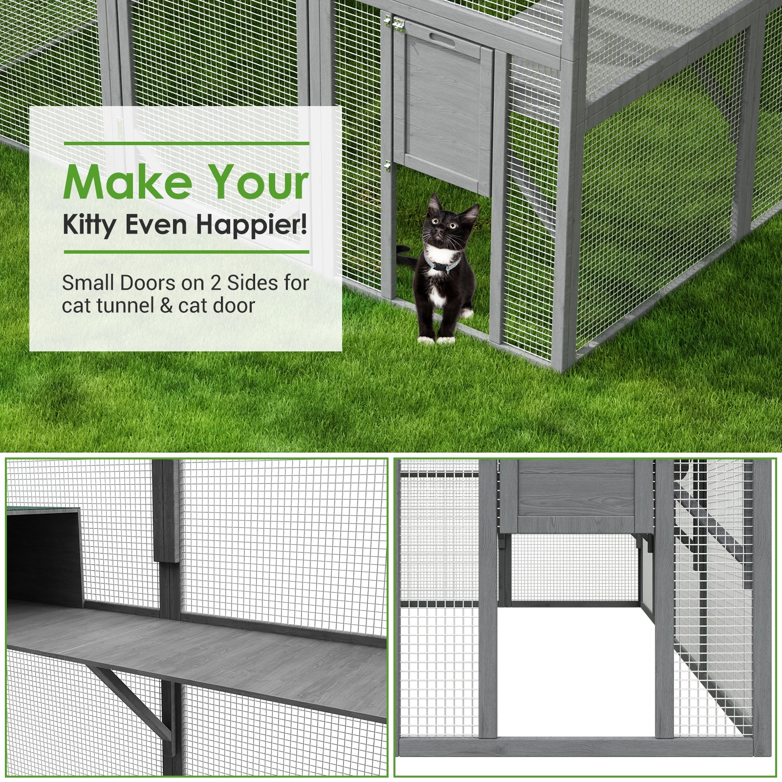 Large Cat Run Wooedn Cat Houses Outdoor Enclosure with Sleeping Houses Bridges Walks