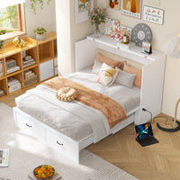 61.8" Modern Minimalist White Fold Out Bed with Power Outlets