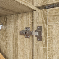 63" Rustic 4-Door Wardrobe Armoire with Rattan Paneling, 6 Drawers & 2 Hanging Rods