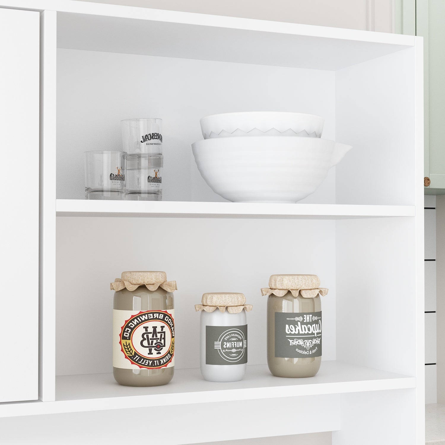 Storage Sideboard Cabinet Cupboard with Drawers and Glass Doors for Kitchen Organization