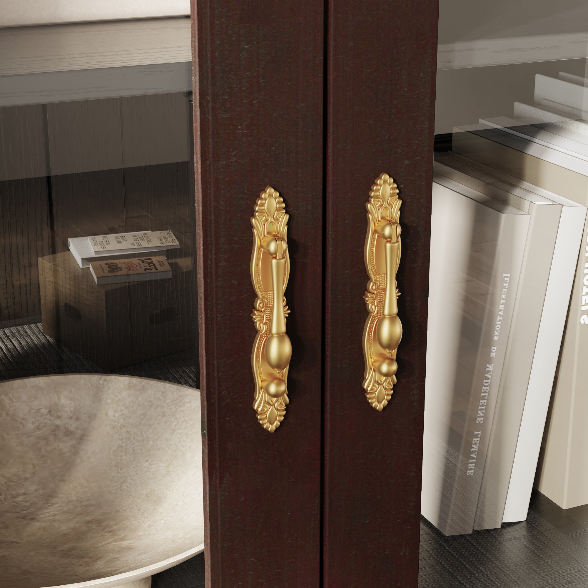 Display Cabinet With Tempered Glass Door And Exquisite Carvings