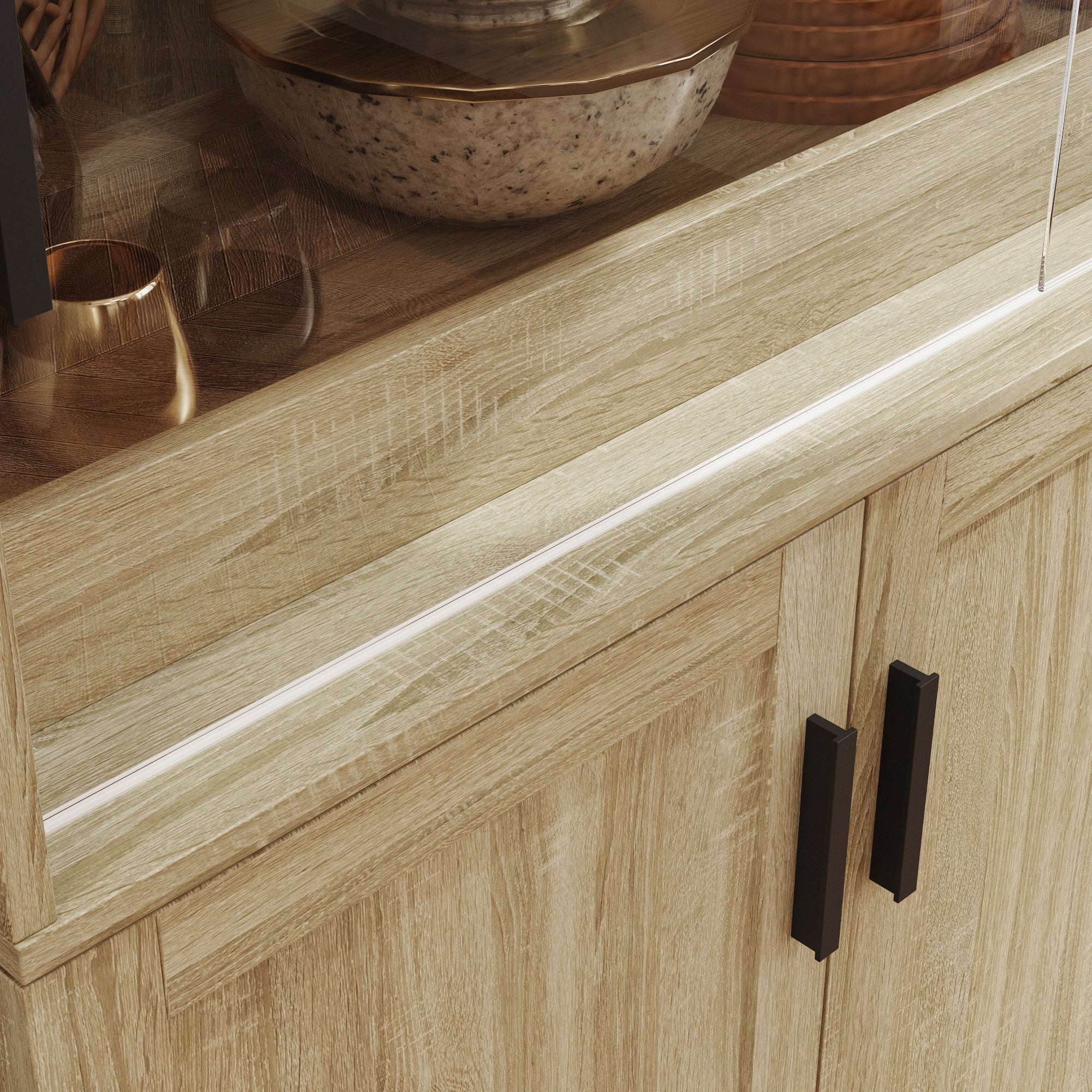 47.2" Wide 2-In-1 Food Pantry Storage Cabinet With Sliding Glass Doors