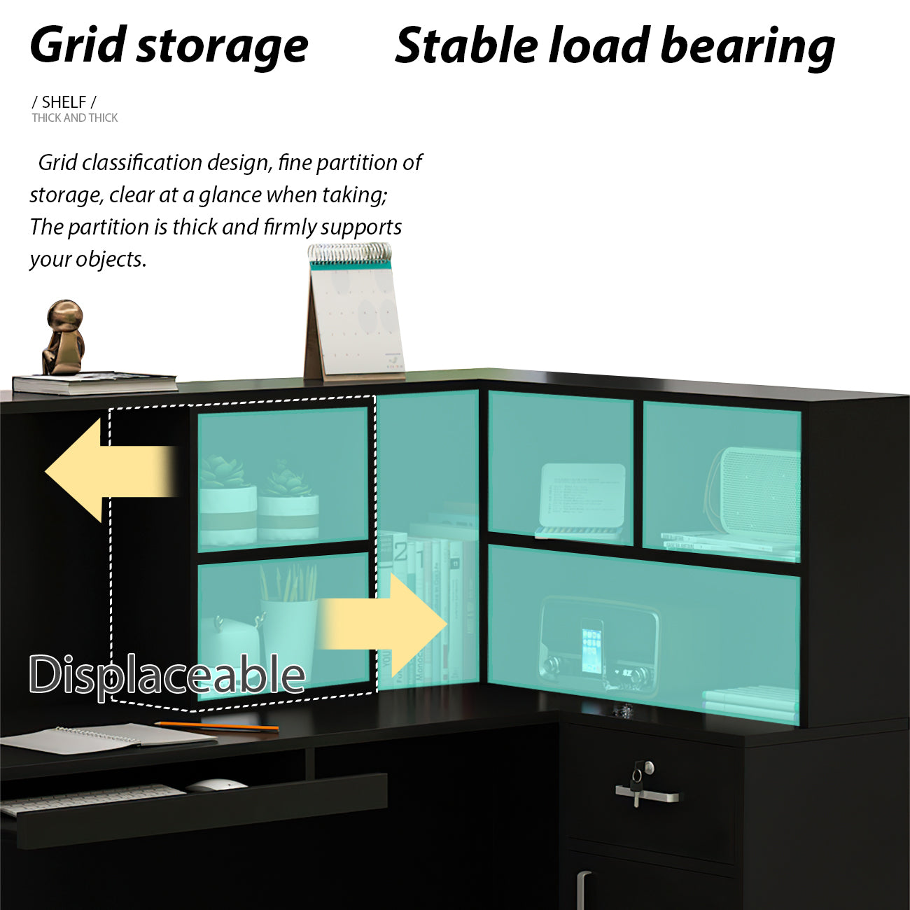 L-Shaped Reception Desk with Large Storage Filing Cabinets