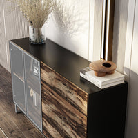 63" Modern Black & Brown Sideboard Buffet Cabinet with LED Lights & 4 Drawers