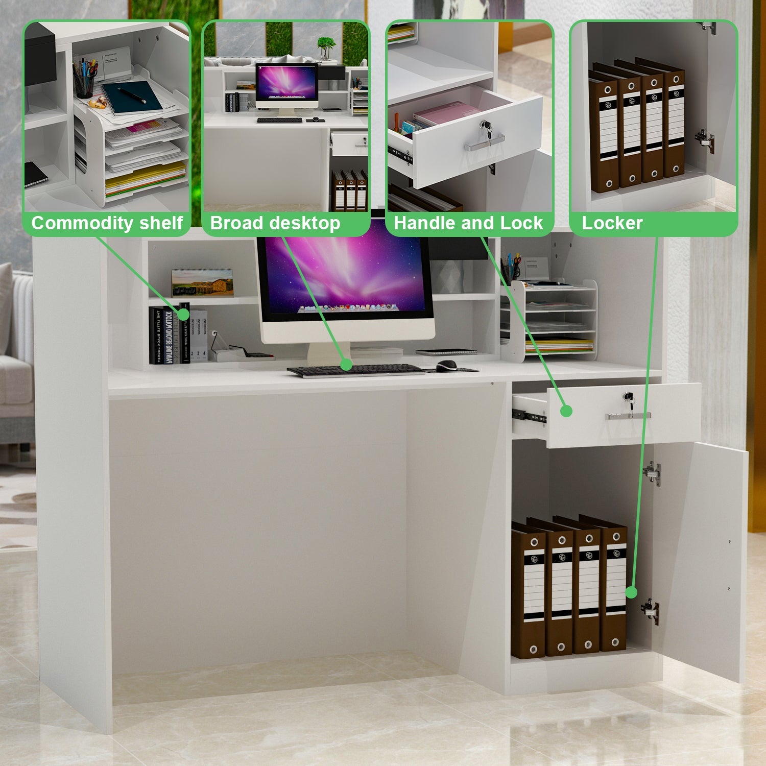 Reception Counter Desk with Lockable Storage Cabinet
