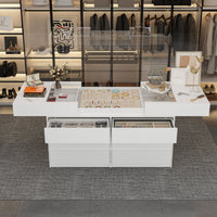 63" Modern White 1-Shelf Chest With 12 Drawers And Tempered Glass Top