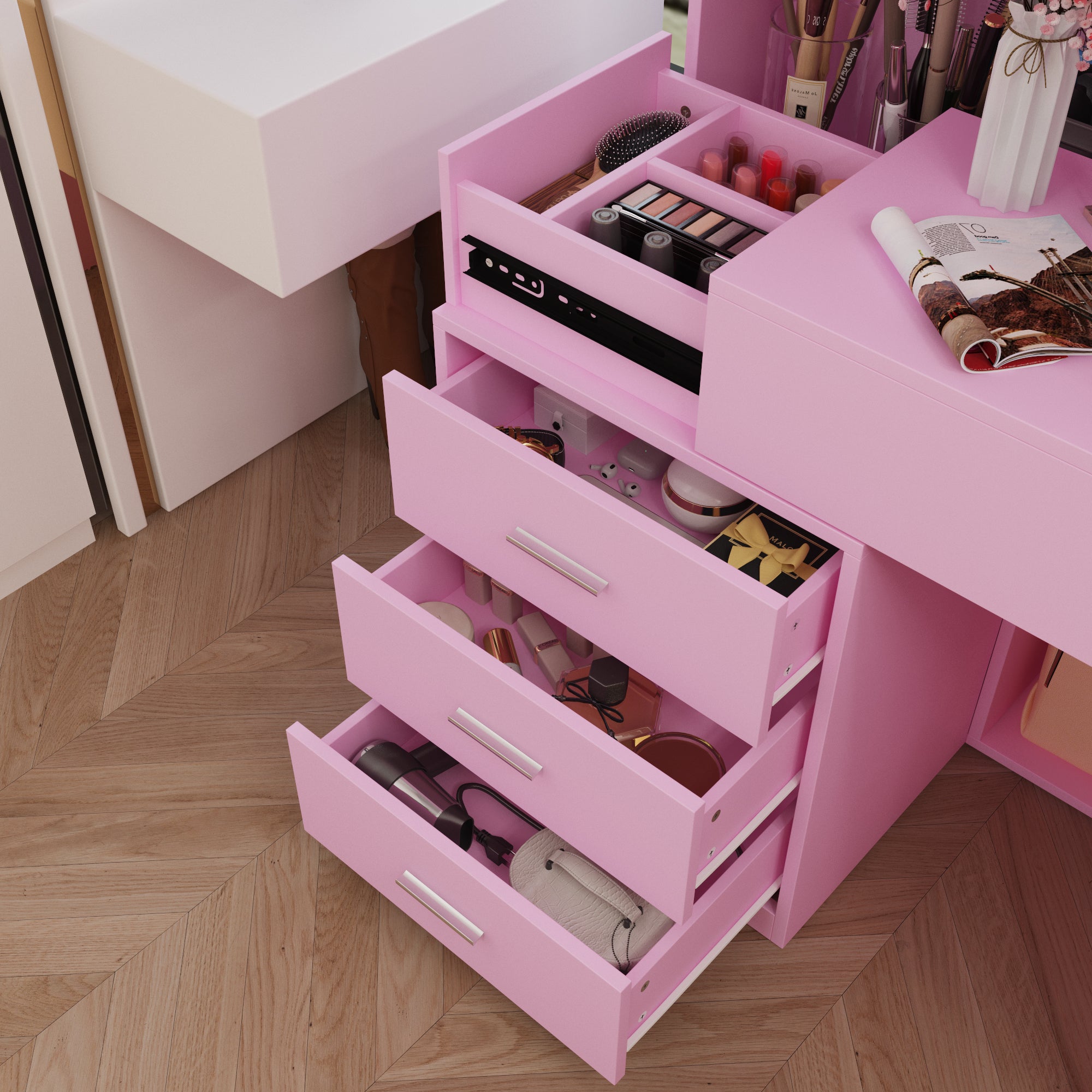 63'' H 3 Drawer Armoire Wardrobe With Adjustable LED Dressing Mirror