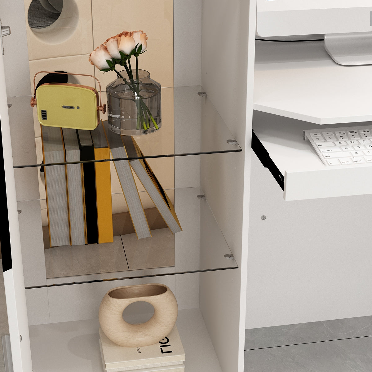 59'' W Reception Desk With Display Cabinets And LED Lightsand Transparent Glass