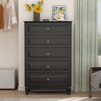 31.5" Modern Minimalist Black Modern Wood Cabinet Display Table Vertical 5-Drawer Dresser