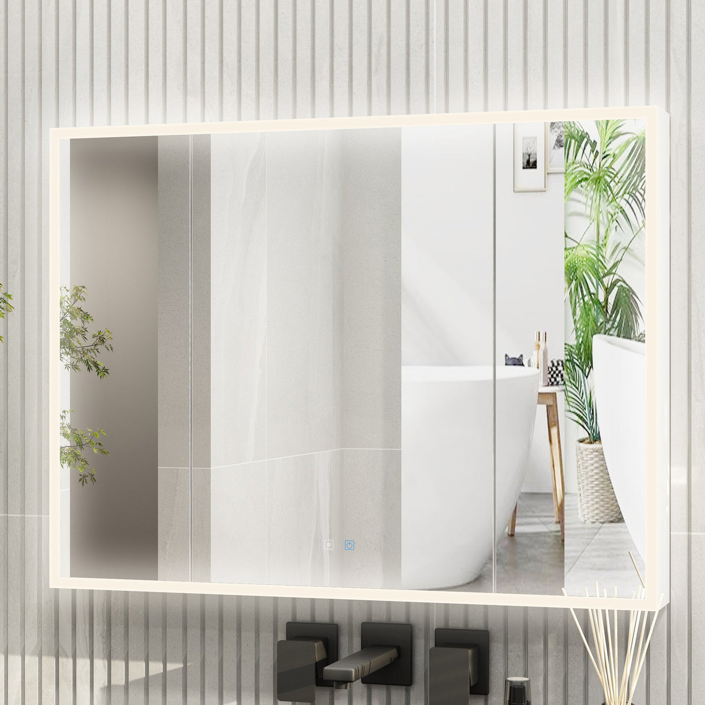 46.1" Minimalist Mirror Medicine Cabinet with Lights and Defogger