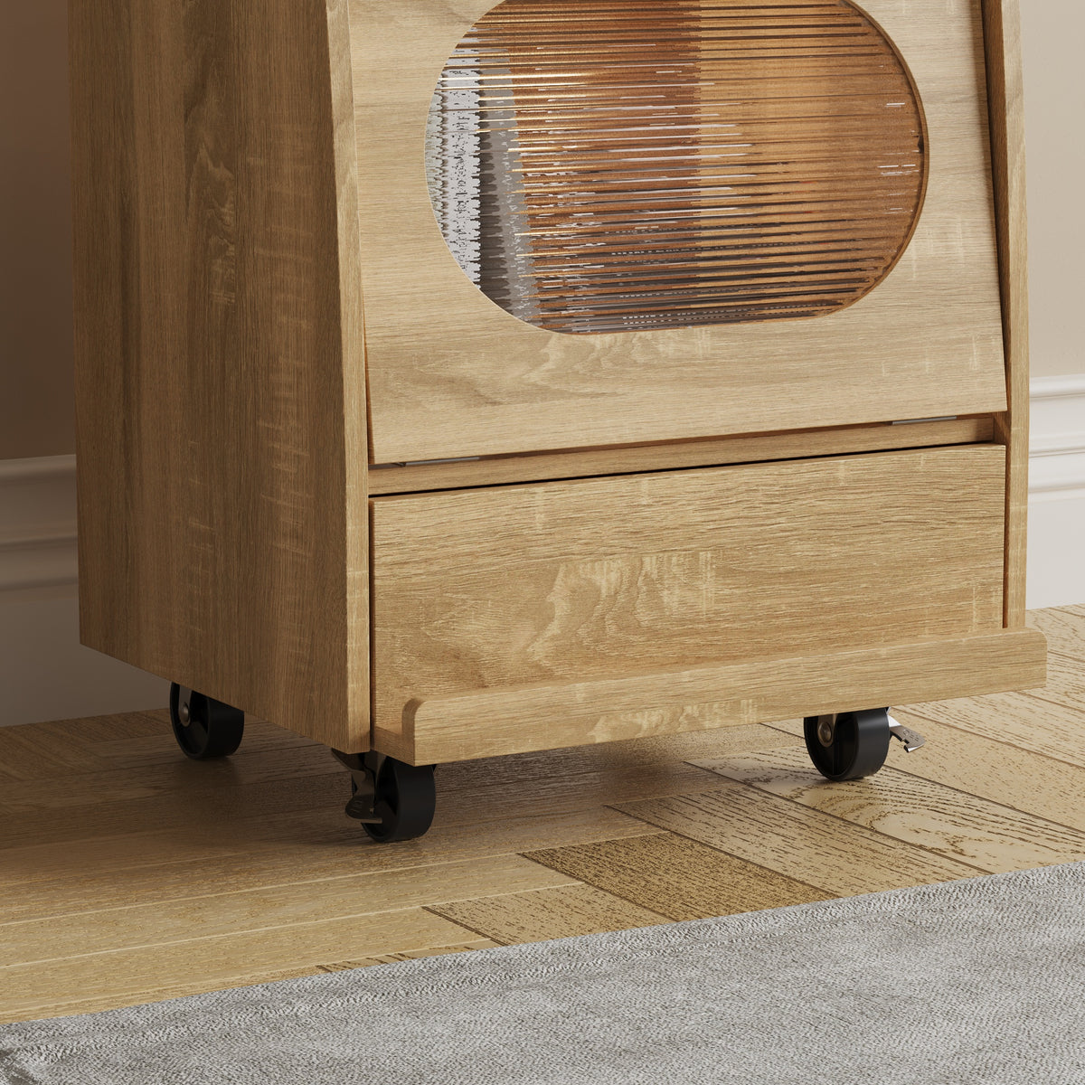 18.9" Creative Brown Nightstand with Robot Shape and Movable Wheels, view 11