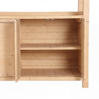 Wooden storage unit with shelves on a white background