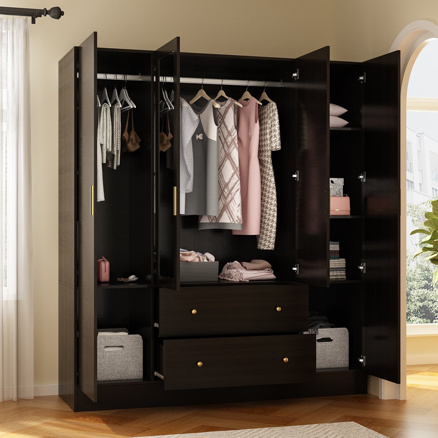 Wardrobe Multifunctional Large Storage Cabinet Armoire with Mirror