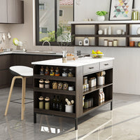 55.1" Modern Kitchen Island with 2 Drawers and Open Storage Shelves