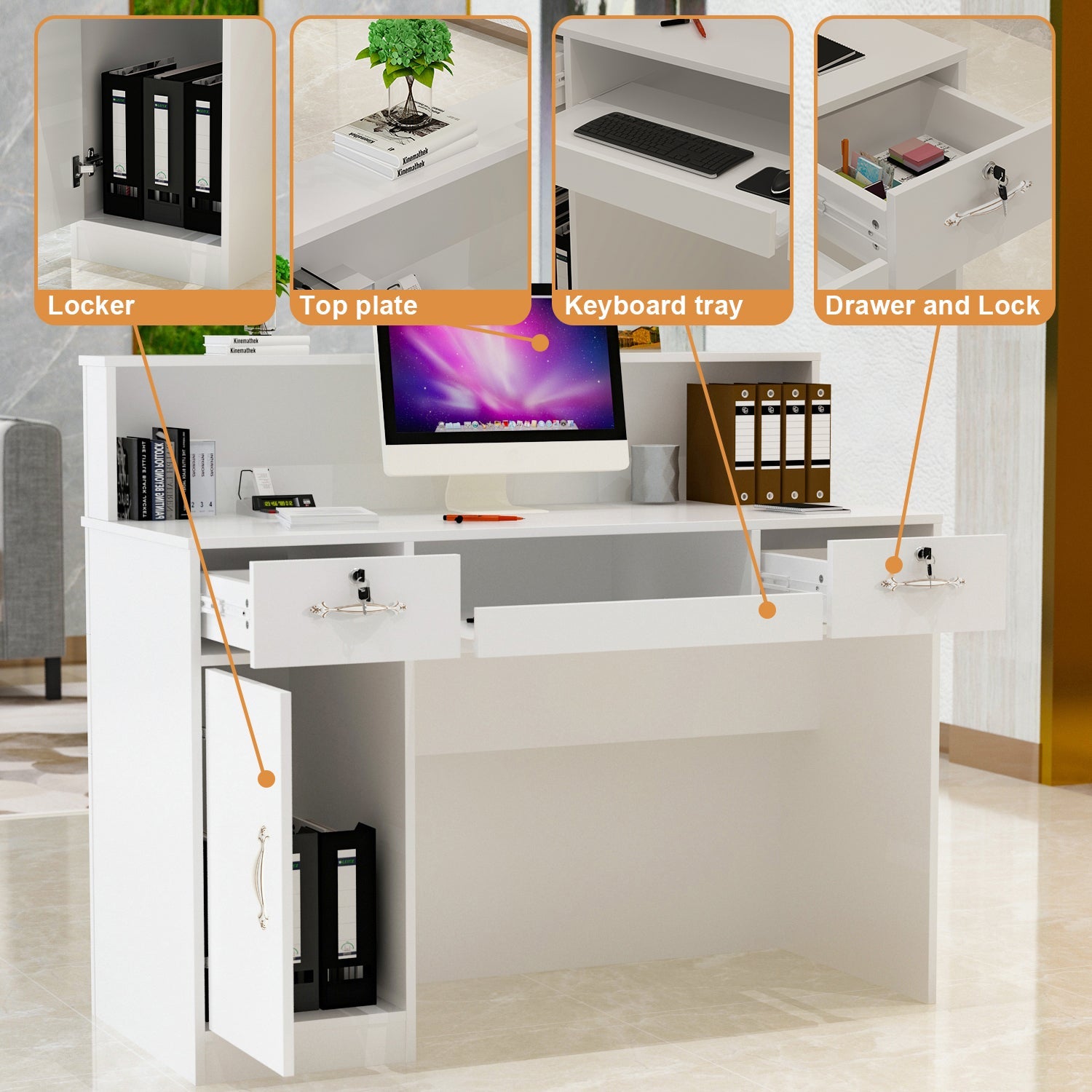 Modern Reception Desk Counter Desk with LED Lighting for Hall Entrance