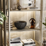 37" Modern 4-Tier Display Bookcase with Glass Doors and Lights