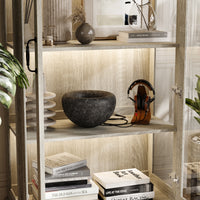 37" Modern 4-Tier Display Bookcase with Glass Doors and Lights