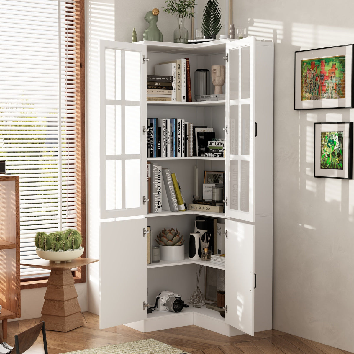 31.5 inches Modern White Wide Corner Home Office Cabinet