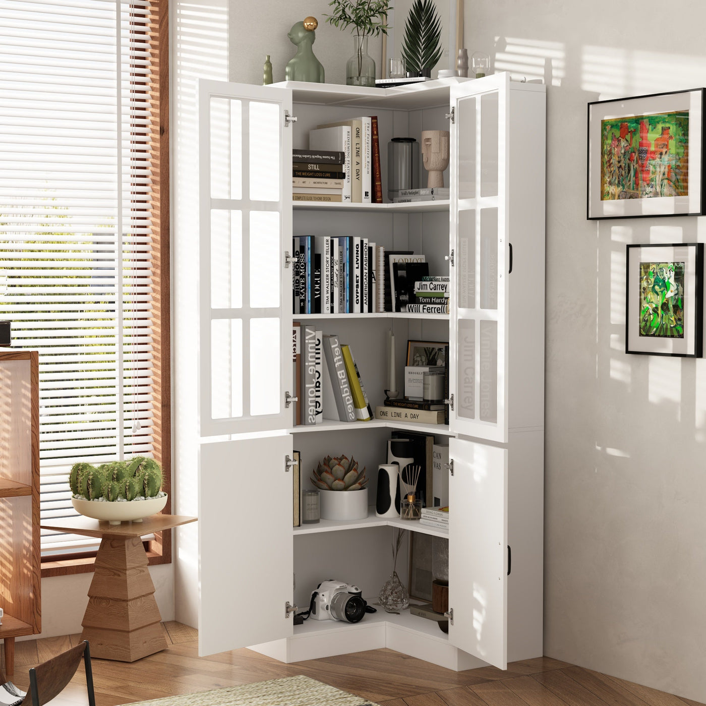 31.5" Modern White Wide Corner Home Office Cabinet