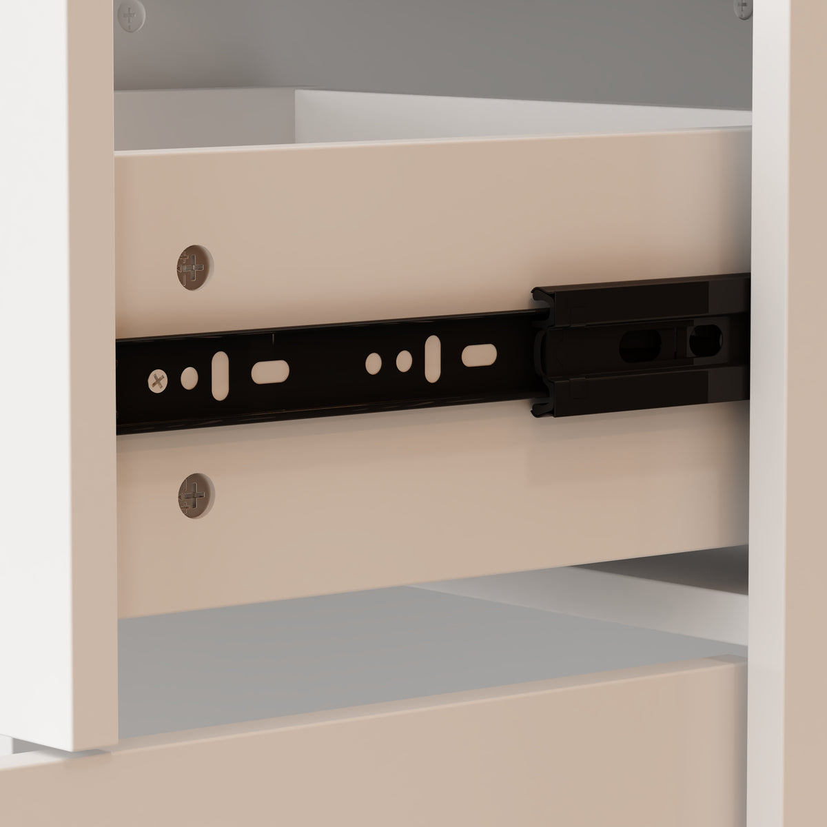 Beige cabinet with a black bracket on a white background