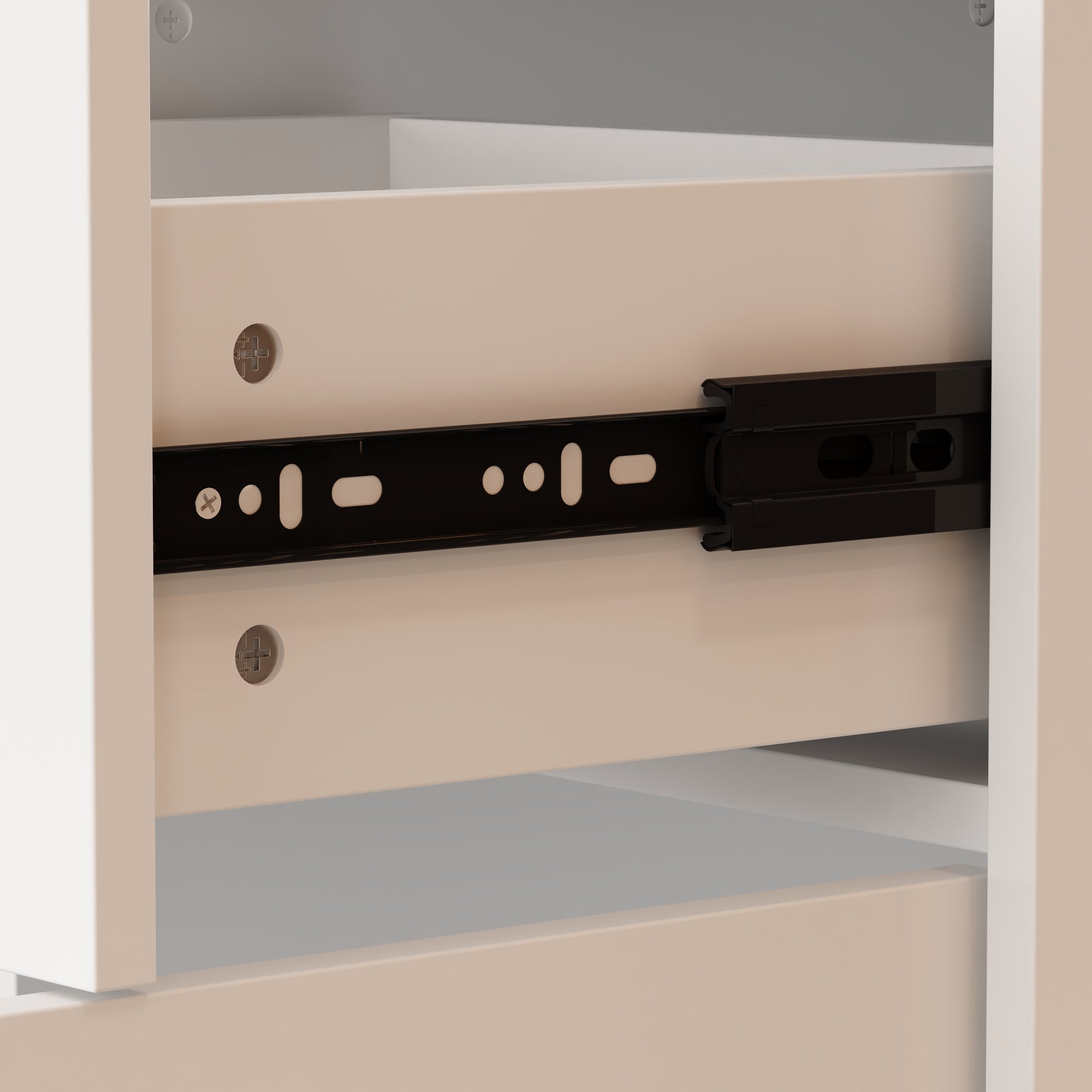 Beige cabinet with a black bracket on a white background