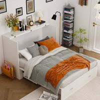 61.8" Modern Minimalist White Fold Out Bed with Power Outlets