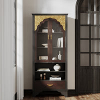 31.5" Vantage Brown Display Cabinet with Tempered Glass Door and Exquisite Carvings