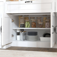 63" Modern White Kitchen Pantry Cabinet with 8 Doors, 2 Drawers & Large Central Worktop
