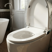 White smart toilet with digital display, and side control knob