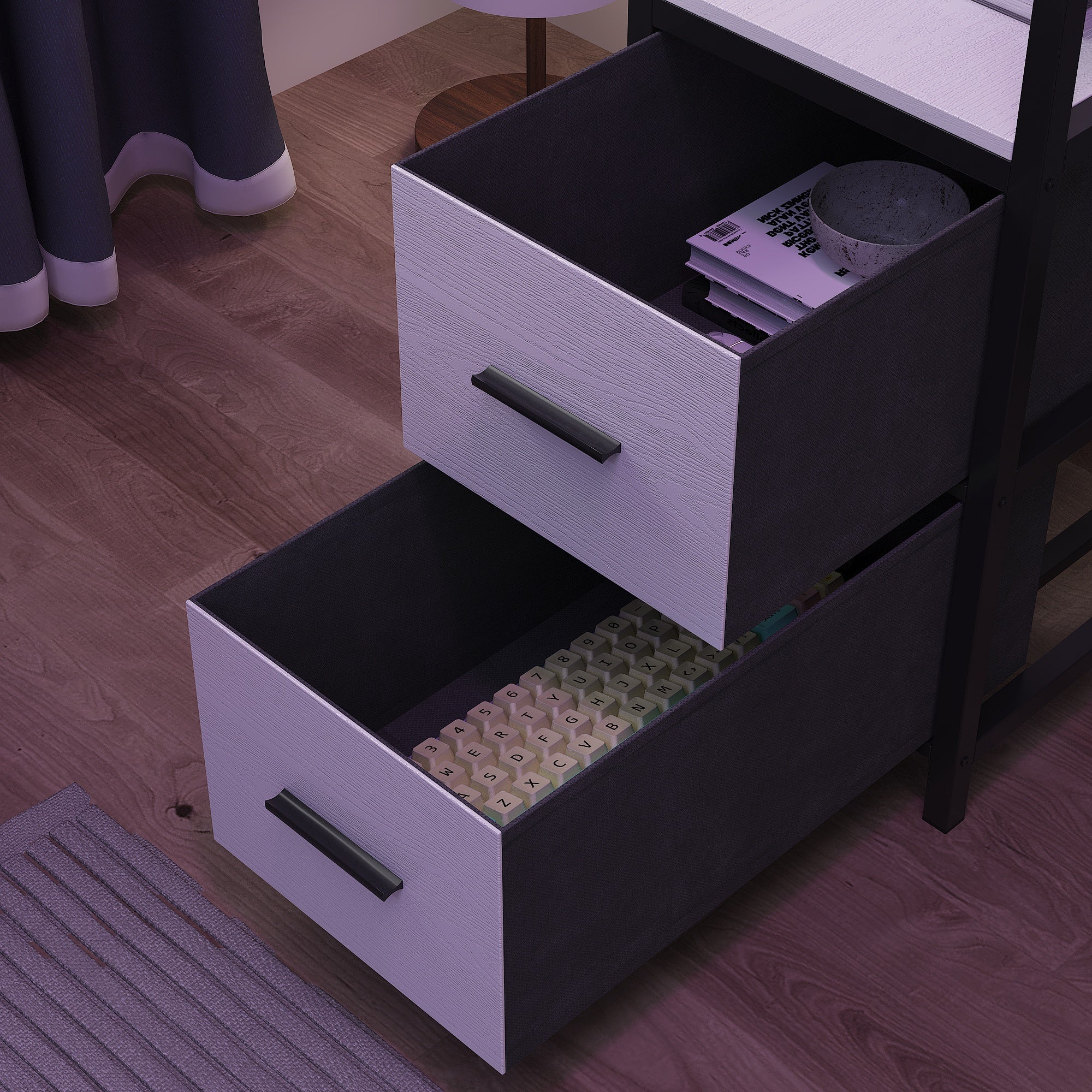 Computer Desk With Monitor Stand & Charging Station, Gaming Desk With LED Lights & Drawers