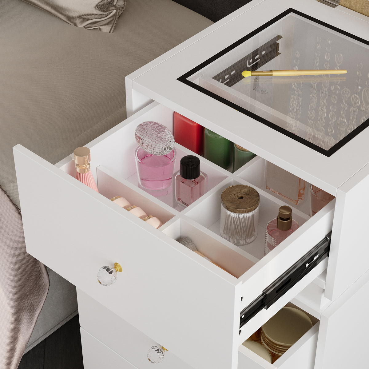 23.6" 360° Rotating White Makeup Vanity with Flip-Top LED Mirror & Adjustable Height