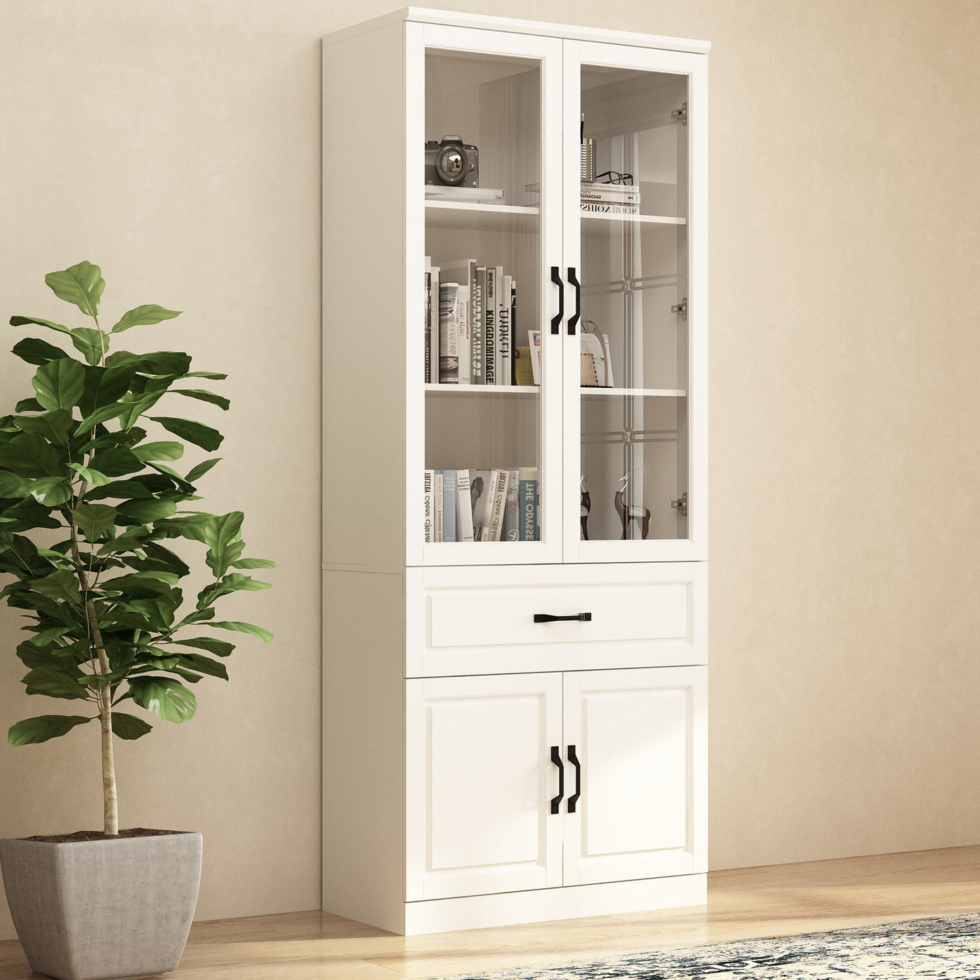 Vila 31.5" Classic White Display Cabinet with Glass Doors
