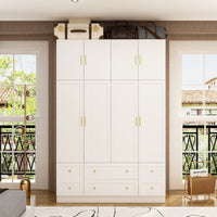 63" Modern White Wardrobe With 8 Doors 6 Drawers