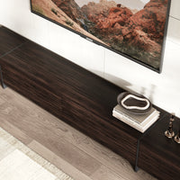 95.7" Modern Rustic Dark Brown Entertainment Center with 4 Pull-Down Doors