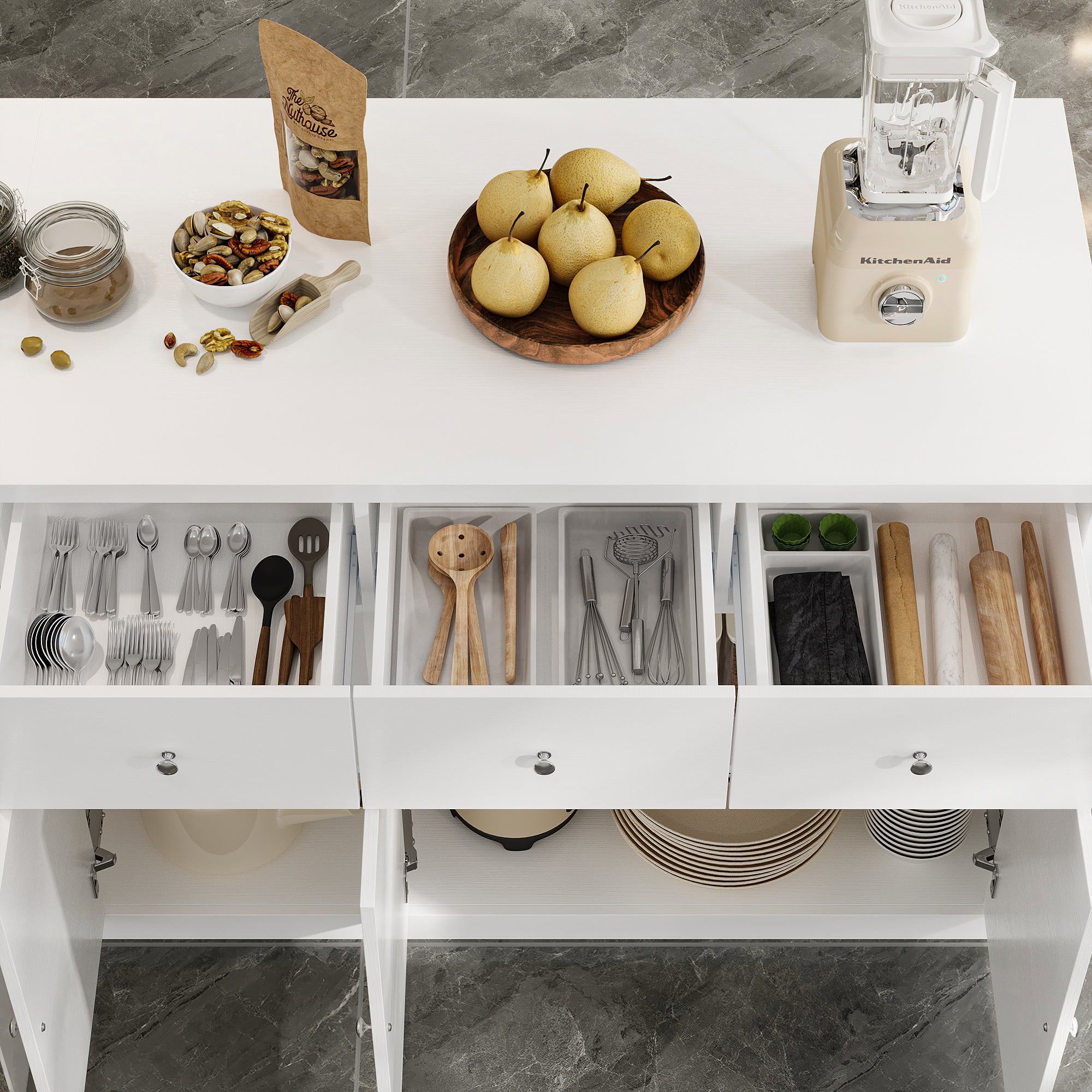 Kitchen Island With Tempered Glass Door