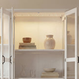 63 inch Smart White Display Cabinet with Bluetooth LED Lights, 8 Drawers & 4 Glass Doors