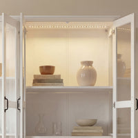 63" Smart White Display Cabinet with Bluetooth LED Lights, 8 Drawers and Glass Doors