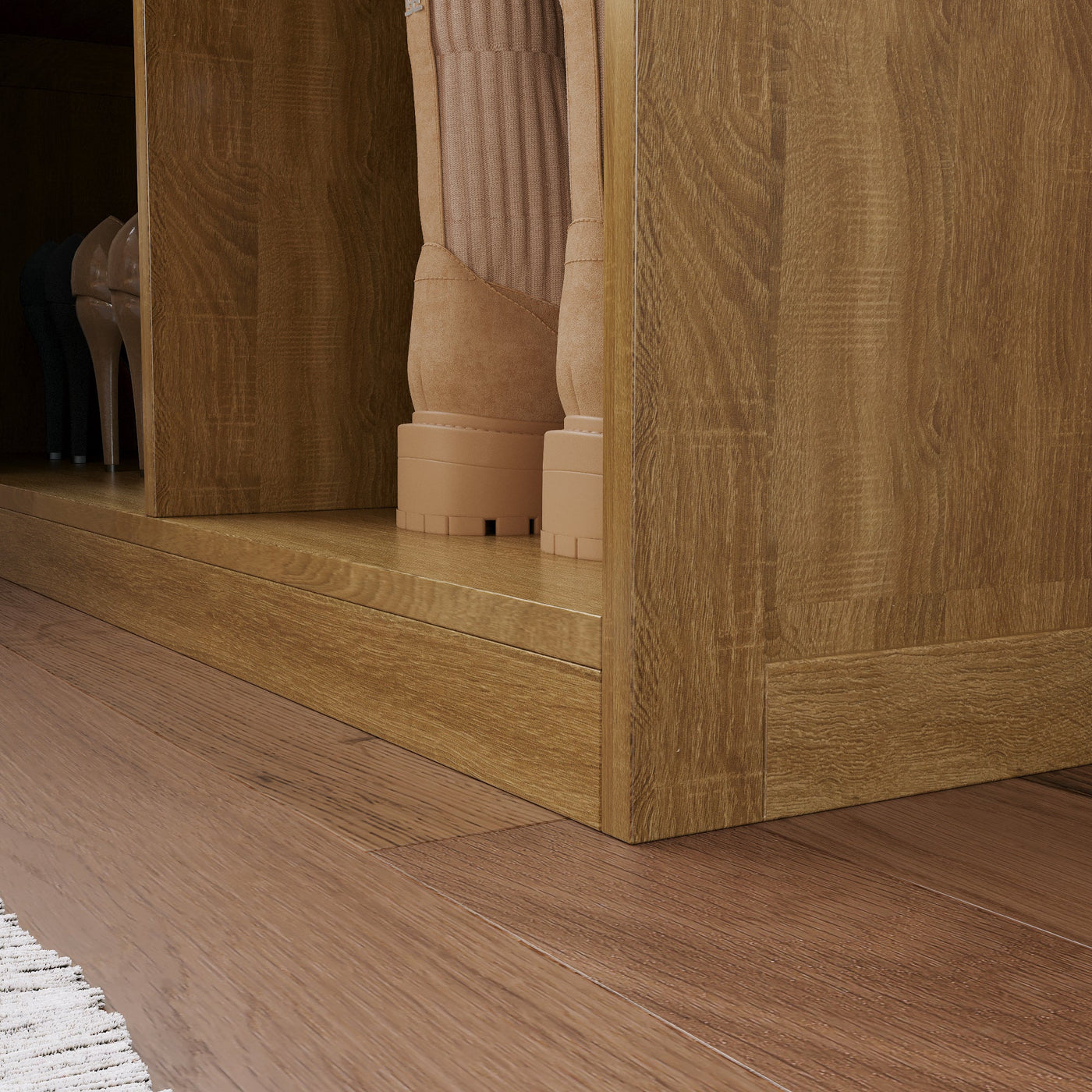 63" Modern Oak Corner Wooden Bench with Storage Compartments