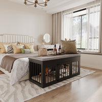 47.2" Modern Black Bed Bench Dog Crate with Cushion