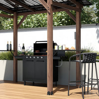 103.4" Natural Cedar Grill Gazebo with Hardtop Roof and Side Tables