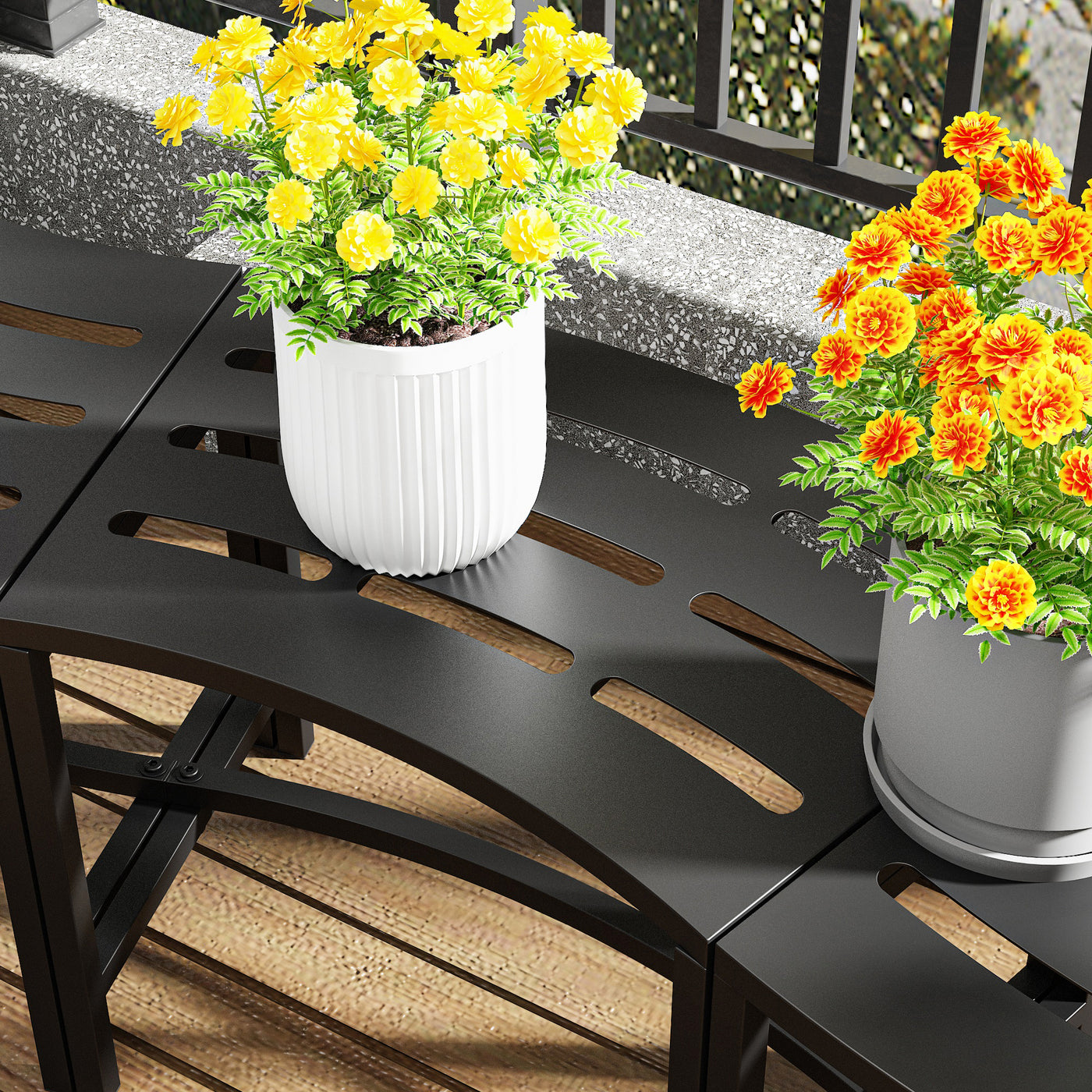 23.9" Industrial Black Outdoor Bench (Set of 4)