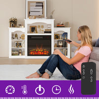 58.8" Modern Classic White TV Stand With Light Electronic Fireplace Open Shelves