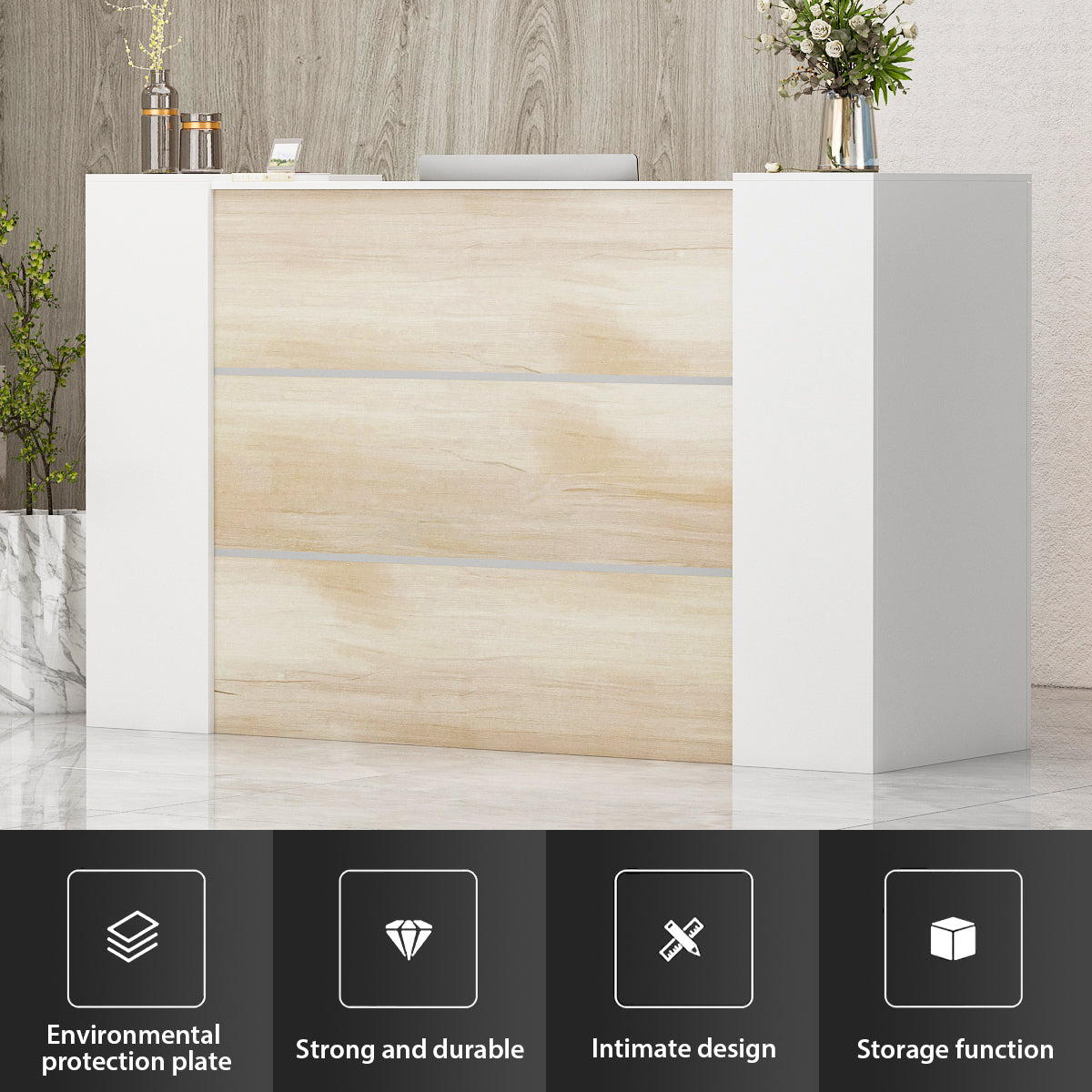 Large Reception Desk Reception Station with Lockable Door 70"W